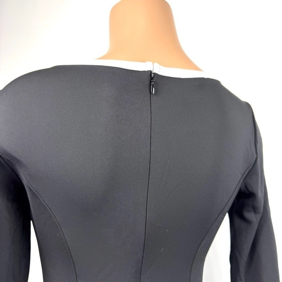 TALBOTS WOMENS XS BLACK WHITE ELBOW-SLEEVE TIE SMOOTH JERSEY DRESS BUSINESS EUC! - Picture 9 of 15